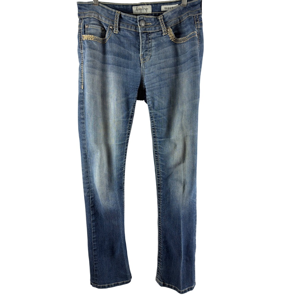 Daytrip Virgo Bootcut Jeans Med Wash Blue Denim Y2K Flap Pocket Studded 32x30.5